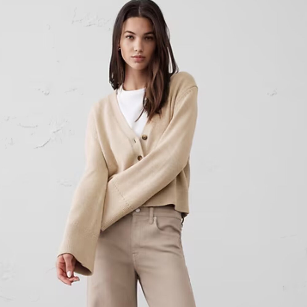 Banana Republic Ivory Bell-Sleeve Cardigan Sweater/NWT/XXL - Picture 3 of 15